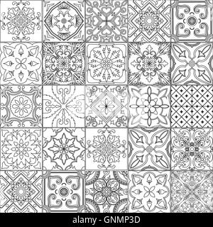 Set di piastrelle bianche e nere. Illustrazione Vettoriale