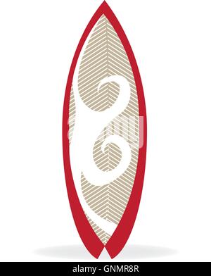 Isolato con la tavola da surf con una texture a strisce su sfondo bianco Illustrazione Vettoriale