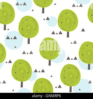 La scandinavia seamless pattern con sagome di alberi, forme triangolari. e colorati di blu per eco design - sfondo vettoriale Illustrazione Vettoriale