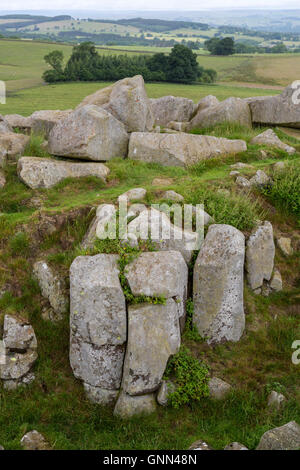 Northumberland, Inghilterra, Regno Unito. I blocchi di pietra calcarea ad angolo, vicino a Milecastle 30, il vallo di Adriano sentiero.. Foto Stock