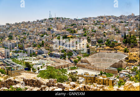 Vista sul Teatro Romano di Amman Foto Stock