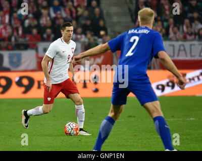 WROCLAW, Polonia - 26 Marzo 2016: Robert Lewandowski in azione durante il calcio internazionale amichevole Polonia vs Finlandia. Foto Stock