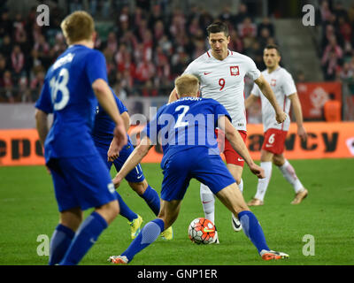 WROCLAW, Polonia - 26 Marzo 2016: Robert Lewandowski in azione durante il calcio internazionale amichevole Polonia vs Finlandia Foto Stock