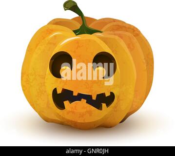 Zucca di Halloween con faccia spaventata isolato su bianco Illustrazione Vettoriale