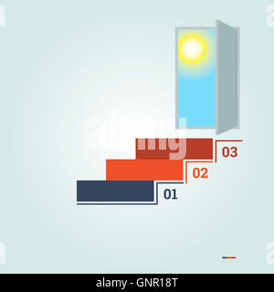 Infographics numerati da 3 scalini della scaletta e portale con Sun Foto Stock