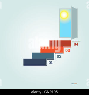 Infographics numerati da 4 scalini della scaletta e portale con Sun Foto Stock