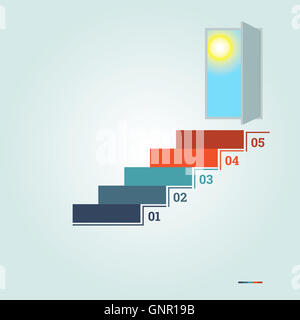 Infographics numerati da 5 scalini della scaletta e portale con Sun Foto Stock