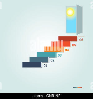 Infographics numerati da 6 scalini della scaletta e portale con Sun Foto Stock