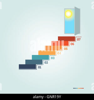 Infographics numerati da 7 scalini della scaletta e portale con Sun Foto Stock