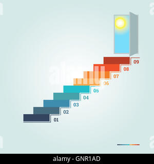 Infographics numerati da 9 scalini della scaletta e portale con Sun Foto Stock