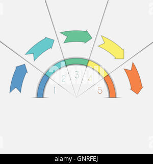 Una infografica modello con aree di testo su cinque posizioni le frecce di colore e semicerchio Foto Stock