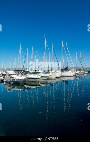 Il marina di Évian-les-Bains, sul Lago di Ginevra, Alta Savoia, Francia, Europa Foto Stock