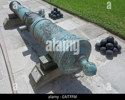 Un cannone al Castillo de San Marcos Fort a St Augustine, Florida. Foto Stock