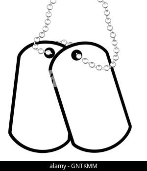 Un set di dog tags militari con la catena su uno sfondo bianco Illustrazione Vettoriale