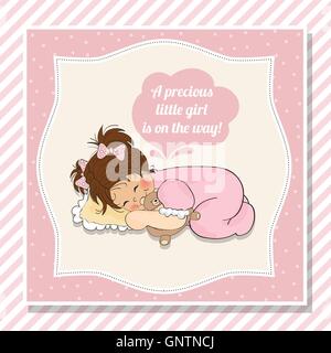 Baby girl doccia scheda con bambina Illustrazione Vettoriale