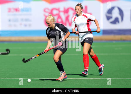 Azione dalla Scozia contro Ulster in Hockey sul primo giorno di scuola Giochi 2016, Loughborough University. Stampa foto di associazione. Picture Data: giovedì 1 settembre 2016. Foto Stock