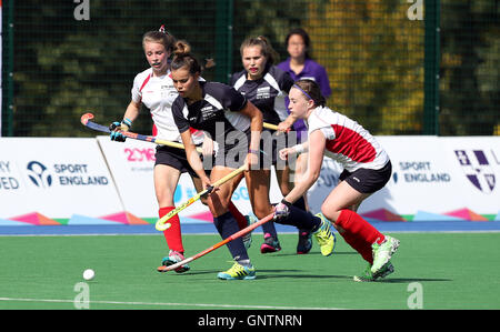 Azione dalla Scozia contro Ulster in Hockey sul primo giorno di scuola Giochi 2016, Loughborough University. Stampa foto di associazione. Picture Data: giovedì 1 settembre 2016. Foto Stock