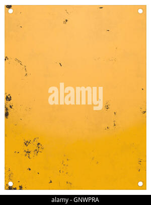 Blank grungy giallo e nero indossato Cartello in metallo. 3D'illustrazione. Foto Stock