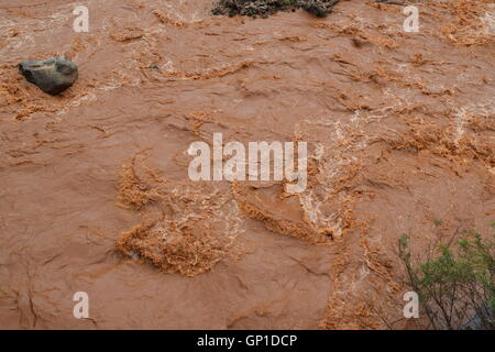 Fiume floody con rosso fortemente alluvionali che scorre a Dak Lak, Vietnam Foto Stock