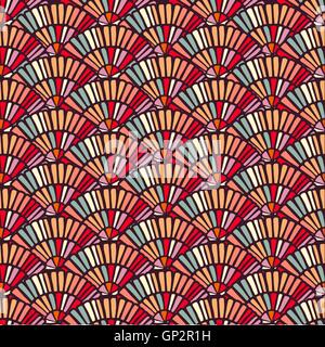 Colorato modello senza cuciture con disegnati a mano ventole, per mosaico arte in stile tradizionale. EPS10 vettore. Illustrazione Vettoriale