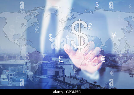 Trading, imprenditore e cambio valuta, doppia esposizione Foto Stock