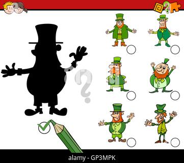 Illustrazione del fumetto di Educational ombra Attività Attività per bambini con caratteri Leprechaun Illustrazione Vettoriale