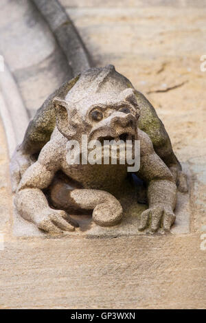 Un gargoyle sull'esterno dell'università chiesa di Santa Maria Vergine a Oxford, Inghilterra. Foto Stock