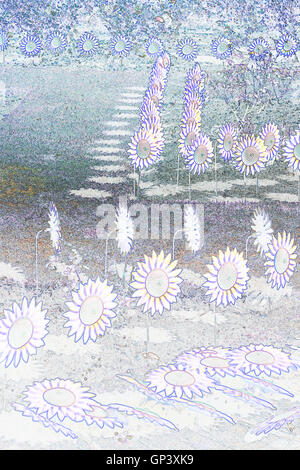 Un'esposizione poignant di 1000 girasoli in metallo e plastica lavorati a mano piantati a Poole Park, Dorset UK nel mese di settembre Foto Stock