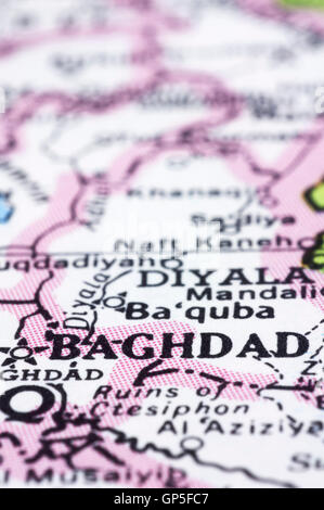 Close up di Baghdad sulla mappa, Iraq Foto Stock