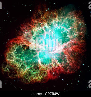 La nebulosa del granchio è un sei-anno luce-wide superstiti di una stella supernova di esplosione. Una filatura rapidamente stella di neutroni, nel centro blu Foto Stock