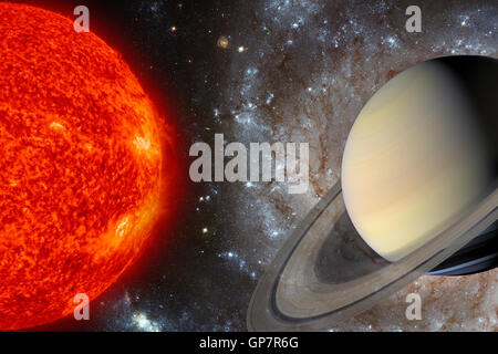 Sistema solare - Saturno. È il sesto pianeta dal sole e la seconda più grande del Sistema Solare. Esso è un gas pianeta gigante Foto Stock