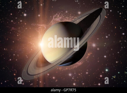 Sistema solare - Saturno. È il sesto pianeta dal sole e la seconda più grande del Sistema Solare. Esso è un gas pianeta gigante Foto Stock