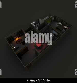 3D Interni rendering di Illuminato appartamento ammobiliato Foto Stock