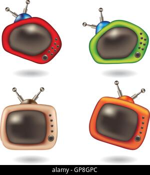 Divertente fumetto icone televisione isolato su bianco Illustrazione Vettoriale