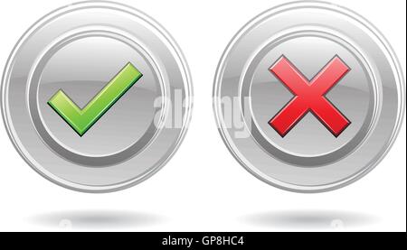 Ok segno e segno di errore isolato su uno sfondo bianco Illustrazione Vettoriale