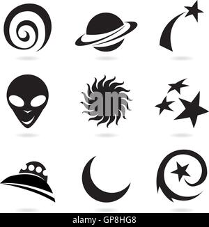 Colorato e divertente spazio silhouette di icone Illustrazione Vettoriale