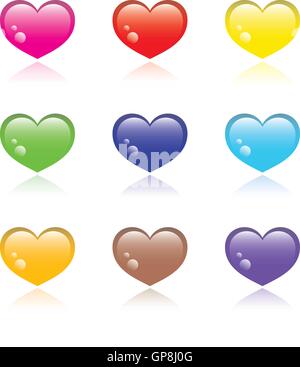 Cuori colorati icone Illustrazione Vettoriale