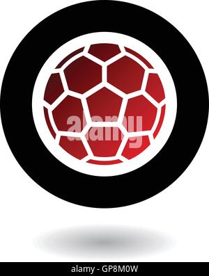 Red calcio nel cerchio nero isolato su bianco Illustrazione Vettoriale