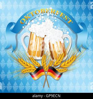 In stile vintage emblema con bicchieri di birra. Illustrazione Vettoriale