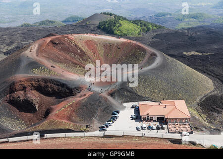 Vista aerea del cratere Silvestri alle pendici del monte Etna, sull'isola di Sicilia, Italia Foto Stock