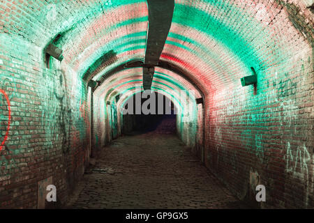 Verde e rosa Ganzemarkt illuminato tunnel su Giugno 30, 2016 nel centro di Utrecht, Paesi Bassi Foto Stock
