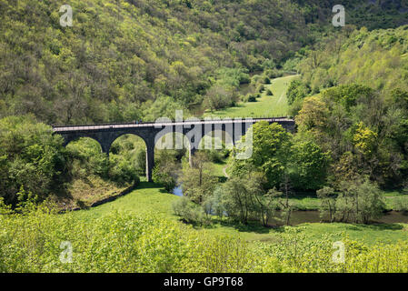 Testa Monsal viadotto, un ben noto punto di riferimento vicino a Bakewell nel parco nazionale di Peak District. Foto Stock