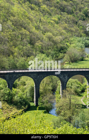 Testa Monsal viadotto, un ben noto punto di riferimento vicino a Bakewell nel parco nazionale di Peak District. Foto Stock