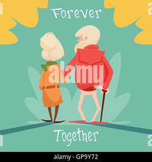 Coppia senior camminare per sempre insieme i nonni giorno biglietto di auguri Illustrazione Vettoriale
