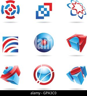 Abstract di blu e di rosso icon set isolato su uno sfondo bianco Illustrazione Vettoriale