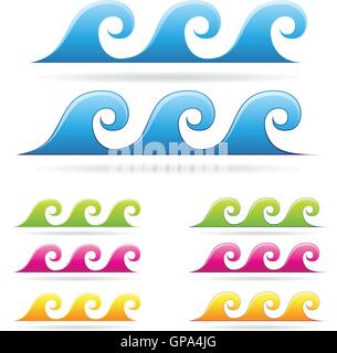 Illustrazione Vettoriale delle onde colorate in blu, verde, arancione e colori magenta Illustrazione Vettoriale