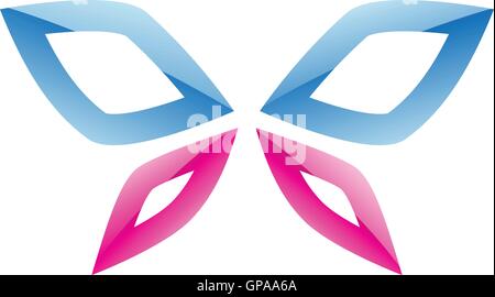 Illustrazione di blu e rosa Icona Butterfly isolato su uno sfondo bianco Illustrazione Vettoriale