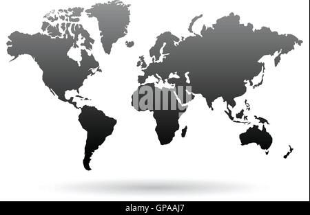 Illustrazione di nero mappa del mondo isolati su sfondo bianco Illustrazione Vettoriale