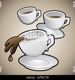 Illustrazione Vettoriale di tazze da caffè con piattini isolata su uno sfondo marrone Illustrazione Vettoriale