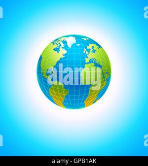 Icona a forma di globo su sfondo blu Illustrazione Vettoriale